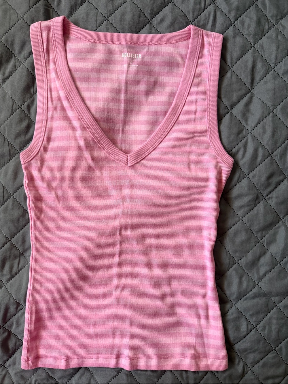 Hollister Pink Striped V-Neck Ribbed Tank